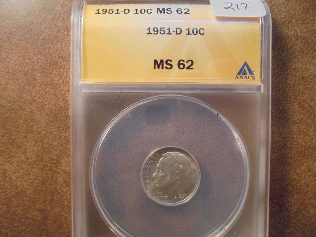 1951-D SILVER ROOSEVELT DIME ANACS MS62 (1 of 2)
