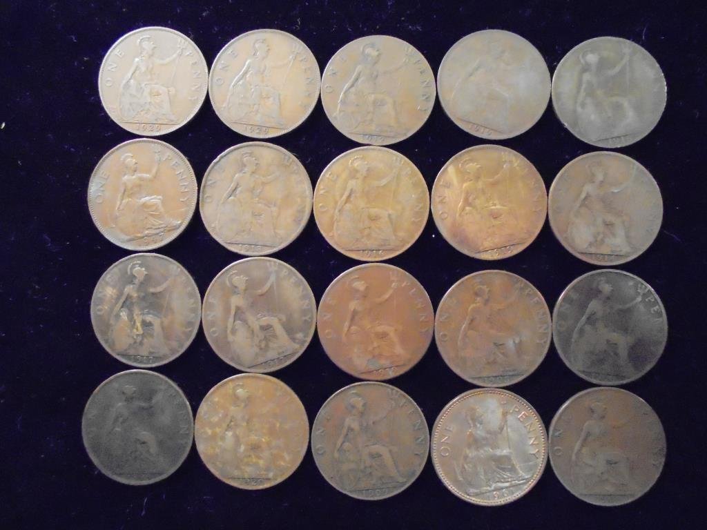 20 ASSORTED GREAT BRITAIN LARGE 1 PENNIES DATE RANGE IS (1 of 2)