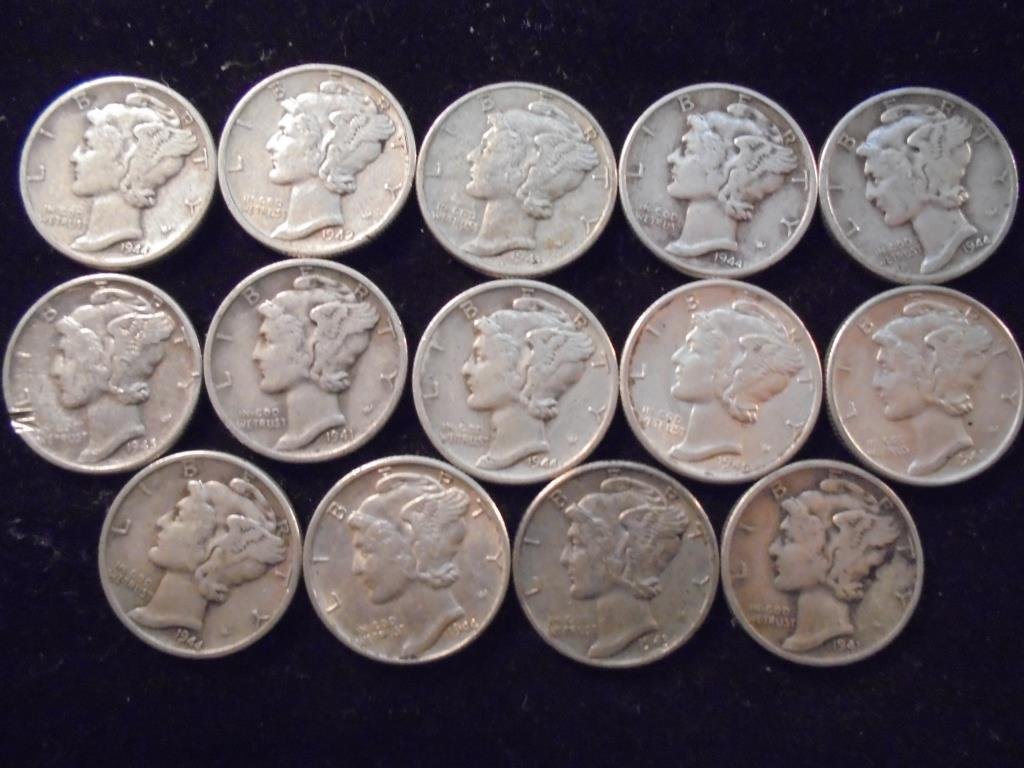 14 ASSORTED MERCURY DIMES (1 of 2)