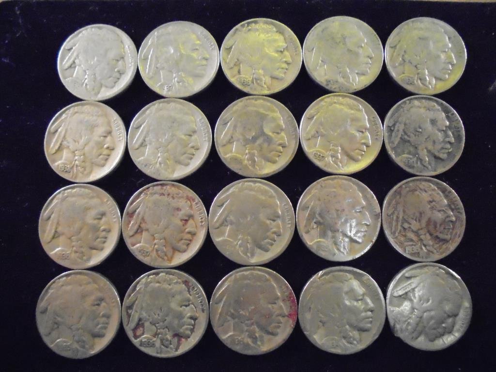 20 ASSORTED FULL DATE 1930'S BUFFALO NICKELS (1 of 2)