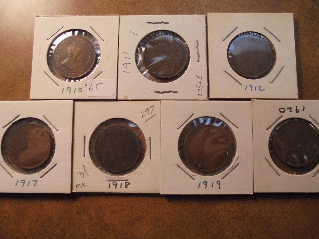 1910,11,12,17,18,19 & 20 CANADA LARGE CENTS (1 of 2)