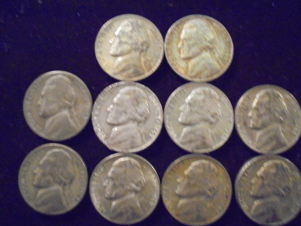 10 ASSORTED 35% SILVER JEFFERSON WAR NICKELS (1 of 2)