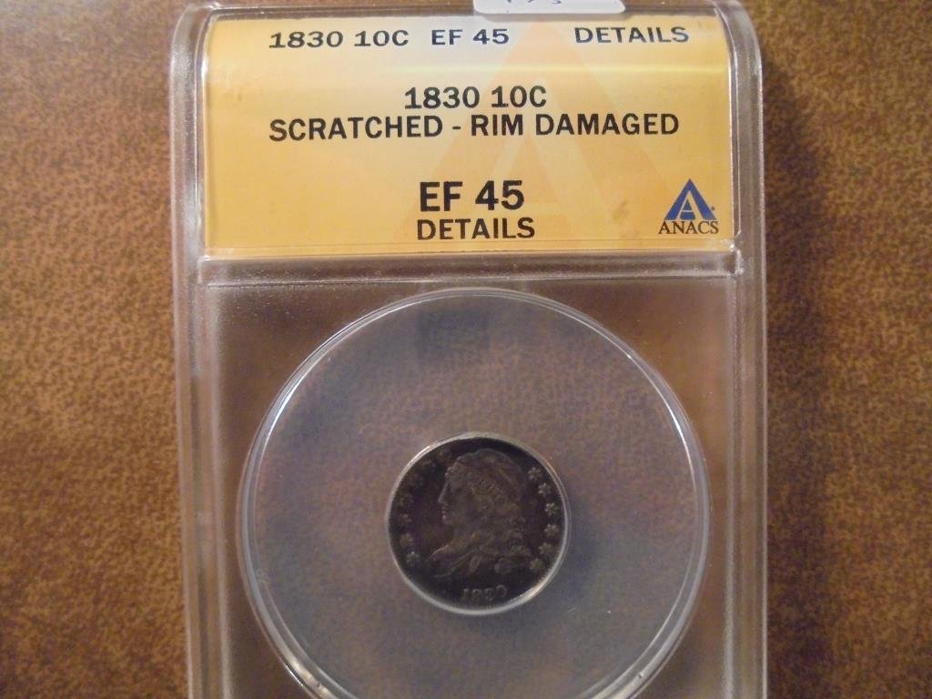1830 CAPPED BUST DIME ANACS EXTRA FINE 45 DETAILS (1 of 2)