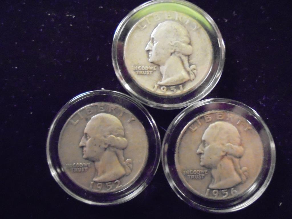 1951,52 & 56 WASHINGTON SILVER QUARTERS (1 of 2)