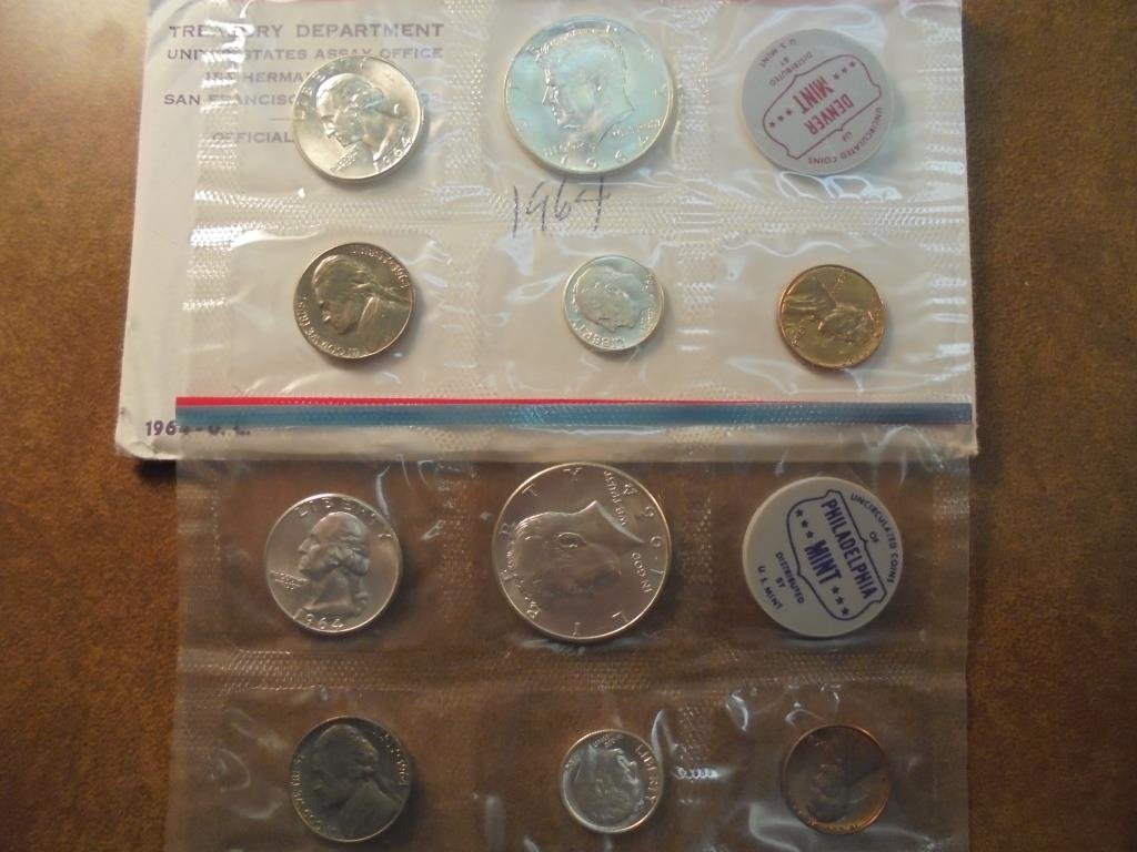 1964 SILVER US MINT SET (UNC) P/D (WITH ENVELOPE) (1 of 2)