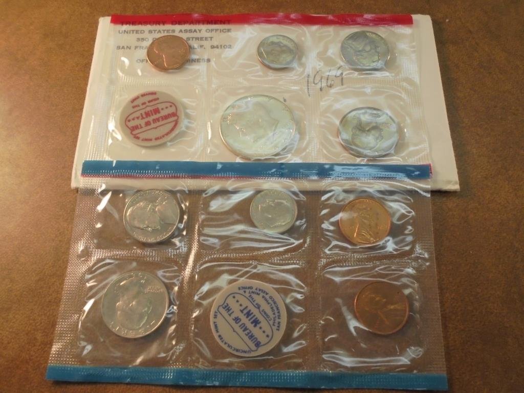 1969 US MINT SET (UNC) P/D/S (WITH ENVELOPE) 40% SILVER (1 of 2)