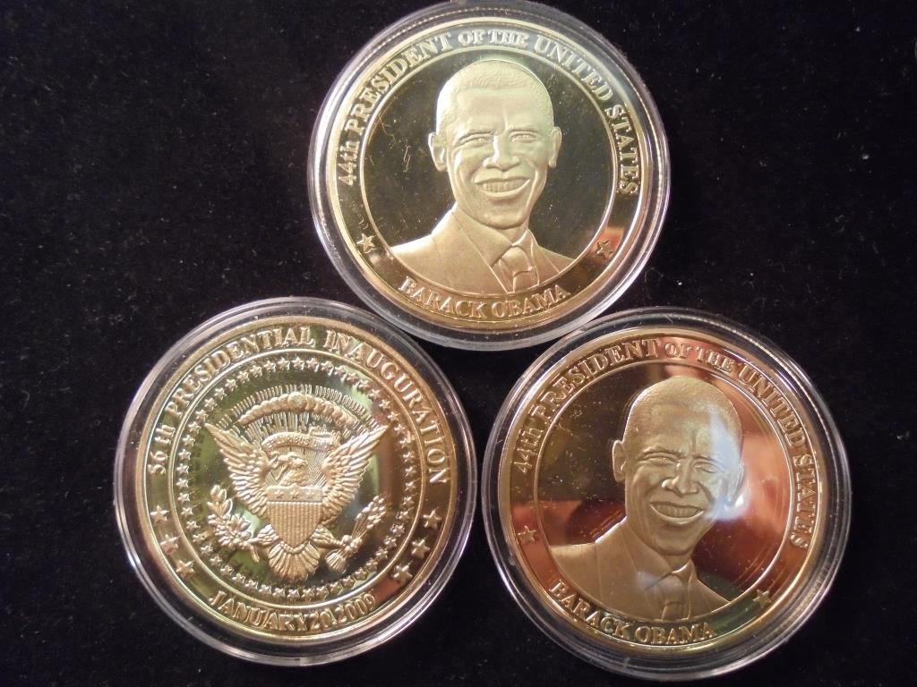 3-2009 BARACK OBAMA INAUGURATION TOKENS (PF) ALL THREE: ALL THREE ARE GOLD IN COLOR