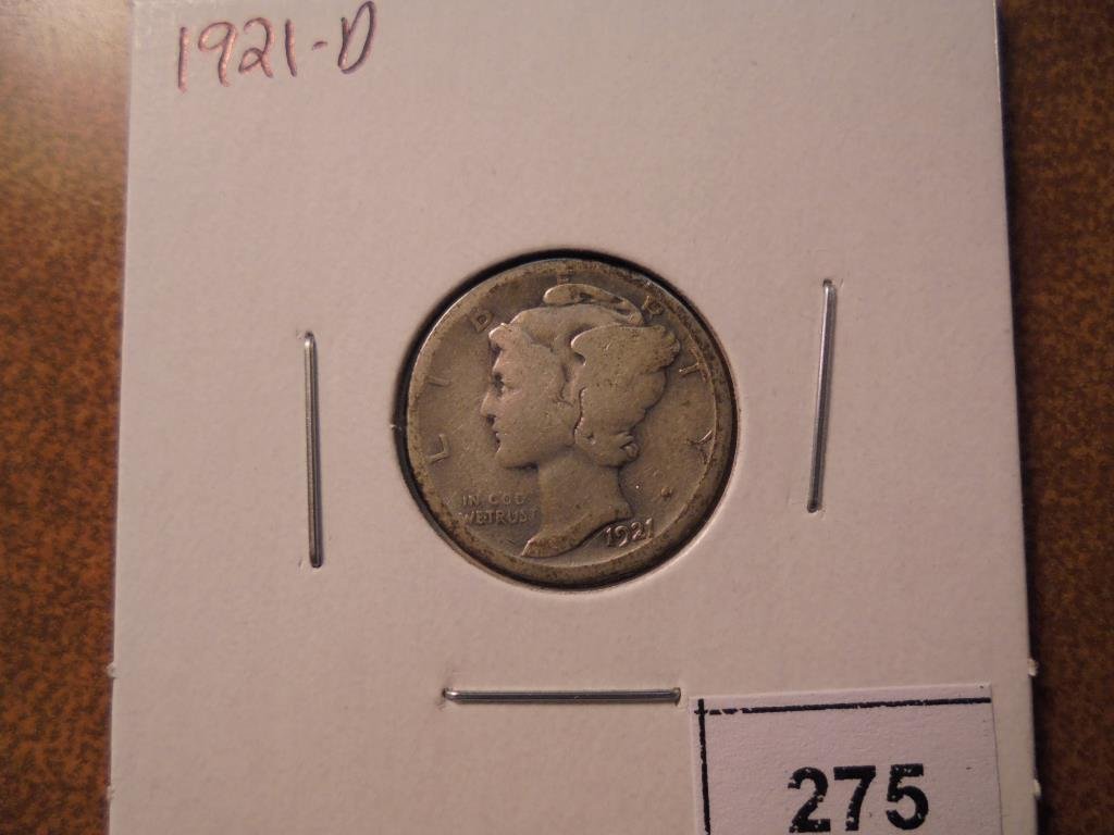 1921-D MERCURY DIME KEY DATE: You must call or email us with your credit card number directly