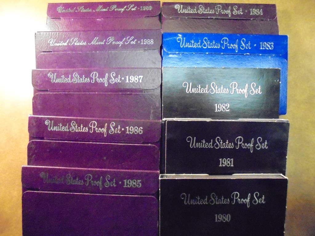 1980'S DECADE RUN OF US PROOF SETS (WITH BOXES) (1 of 1)