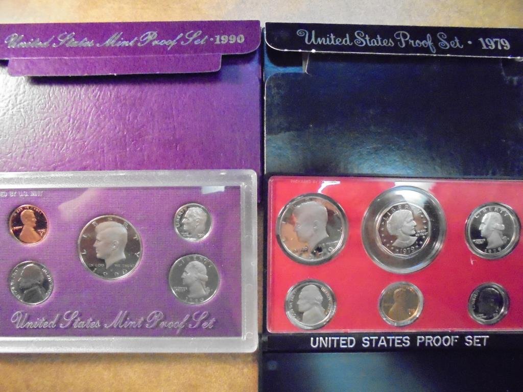 1979 & 1990 US PROOF SETS (WITH BOXES) (1 of 2)