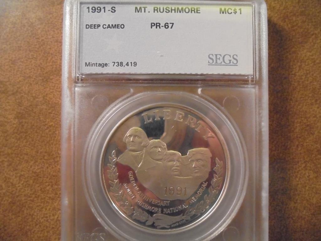 1991-S MT. RUSHMORE SILVER DOLLAR SEGS SLAB (1 of 3)