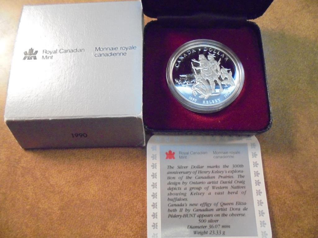 1990 CANADA KELSEY SILVER DOLLAR PROOF .3750 OZ. ASW, (1 of 2)