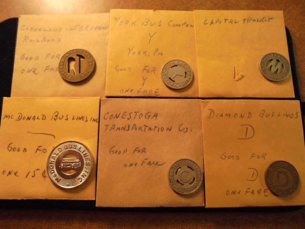 6 ASSORTED TRANSPORTATION TOKENS SEE DESCRIPTION (1 of 2)