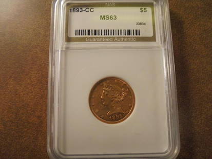 1893-CC GOLD $5 LIBERTY NAS SLAB: You must call or email us with your credit card number directly