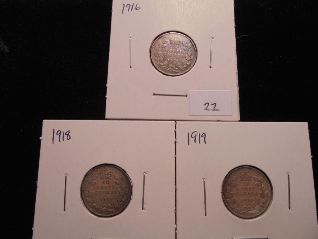 1916,18 & 19 CANADA SILVER 10 CENTS (1 of 2)