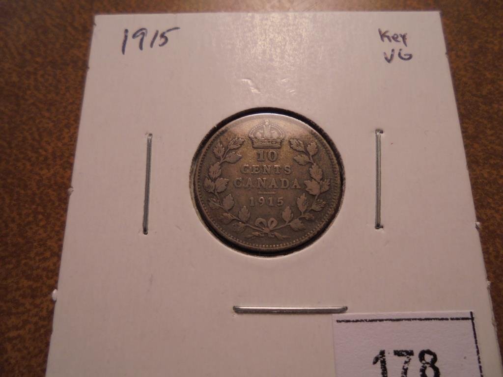 1915 CANADA SILVER 10 CENTS KEY DATE VERY GOOD (1 of 2)