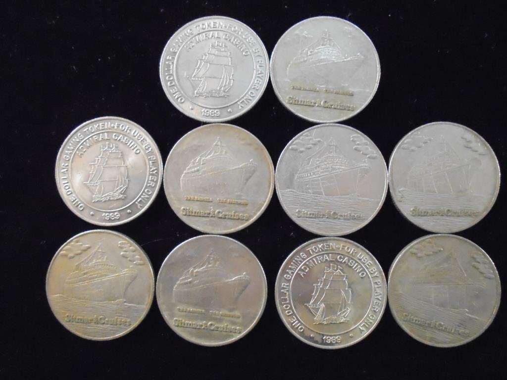 10 ASSORTED $1 CASINO GAMING TOKENS FROM CLOSED CASINOS: CLOSED CASINOS