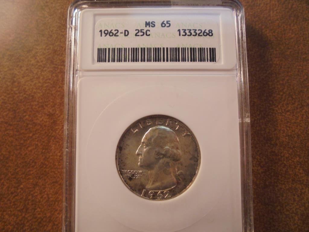 1962-D WASHINGTON SILVER QUARTER ANACS MS65 (1 of 2)