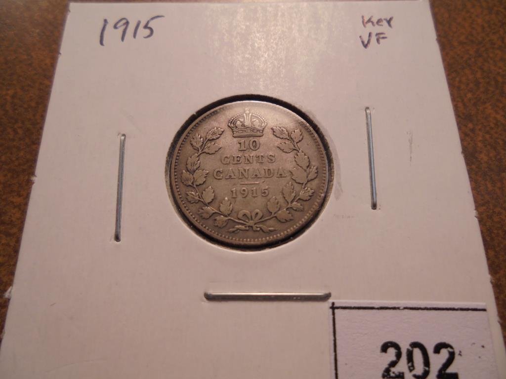 1915 CANADA SILVER 10 CENTS KEY DATE VERY FINE RETAIL (1 of 2)