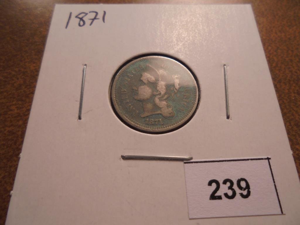 1871 THREE CENT PIECE (NICKEL) WITH VIRDIGRIS (1 of 2)