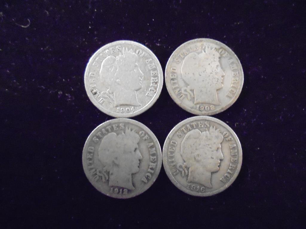 1904,08-D,12-D & 1916 BARBER DIMES: You must call or email us with your credit card number directly
