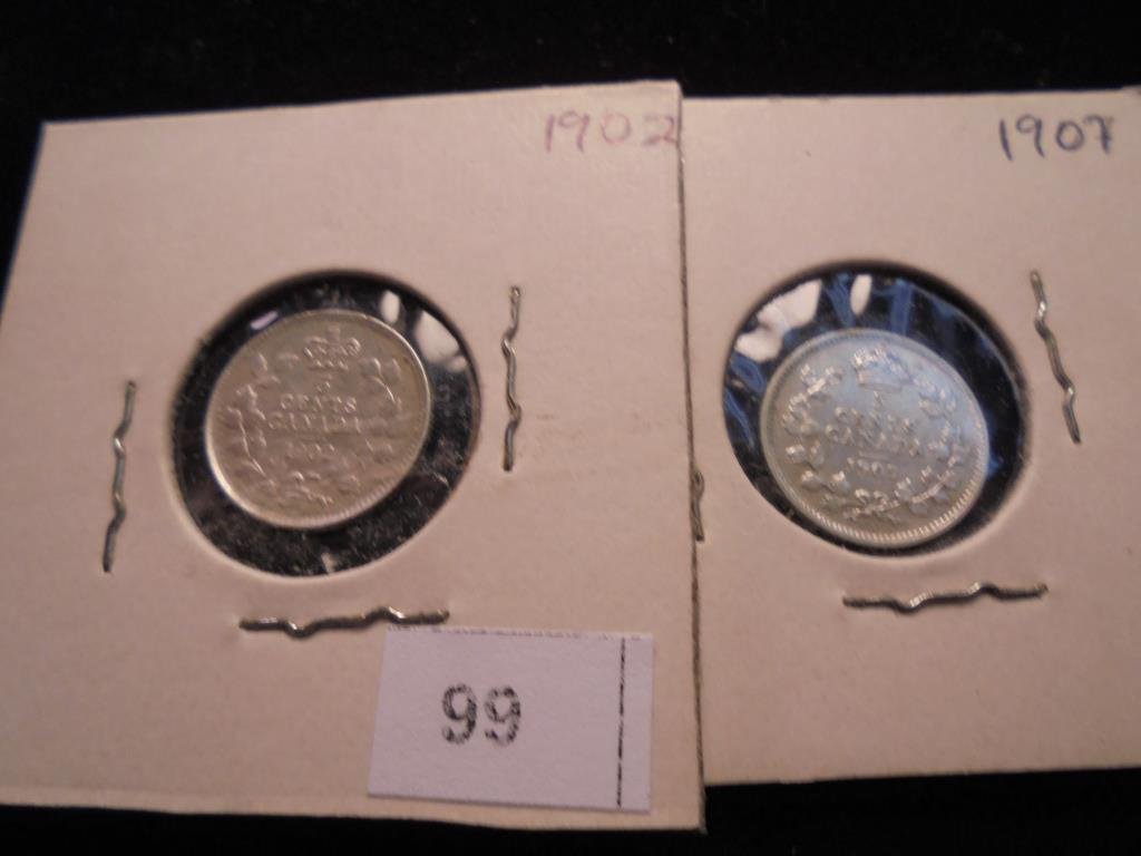 1902 & 1907 CANADA SILVER 5 CENTS (1 of 2)