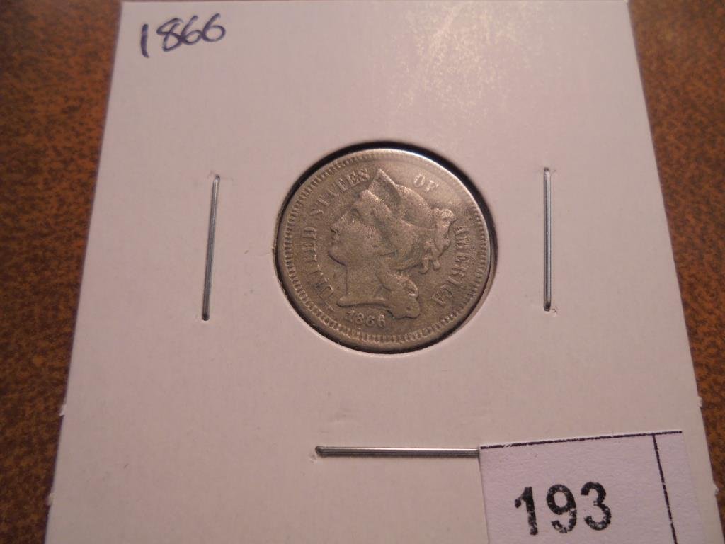 1866 THREE CENT PIECE (NICKEL) WITH VIRDIGRIS (1 of 2)