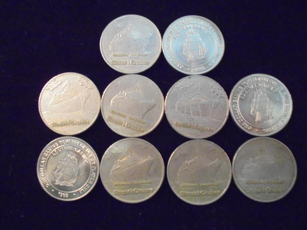 10 ASSORTED $1 CASINO GAMING TOKENS FROM CLOSED CASINOS: CASINOS