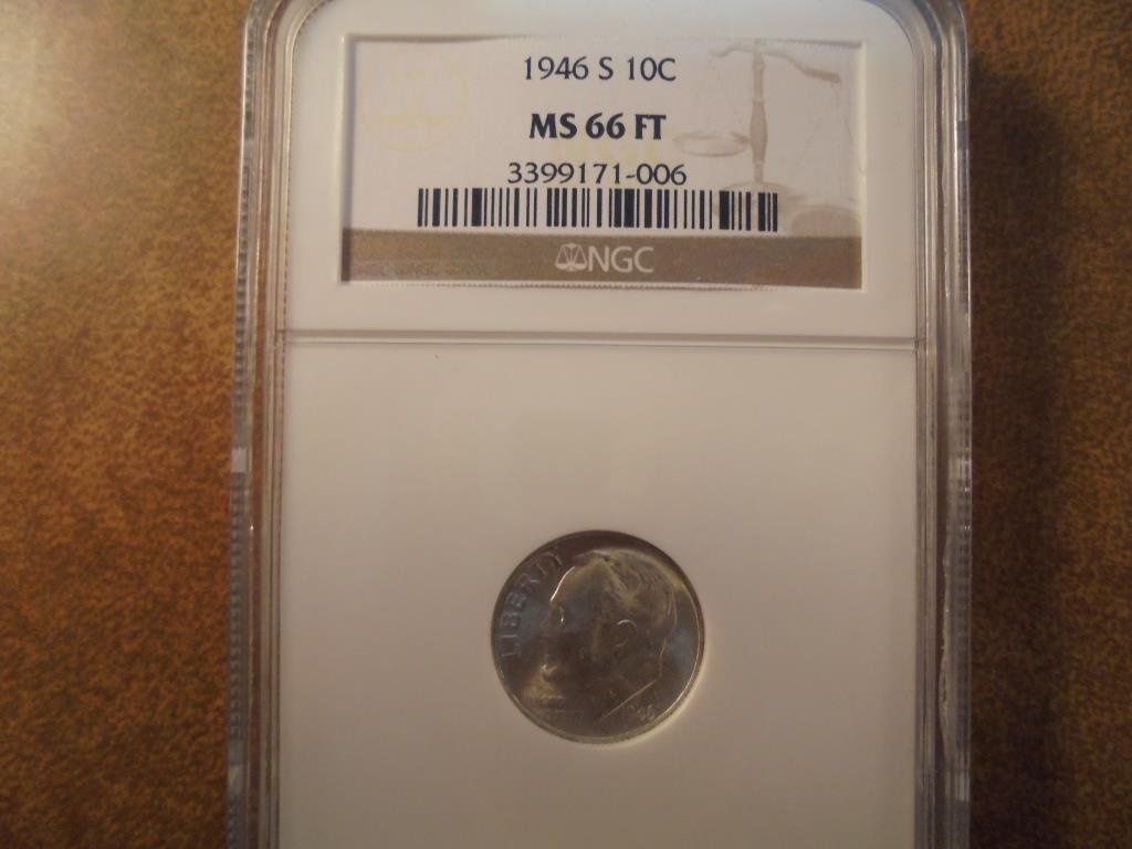 1946-S SILVER ROOSEVELT DIME NGC MS66FT (1 of 2)