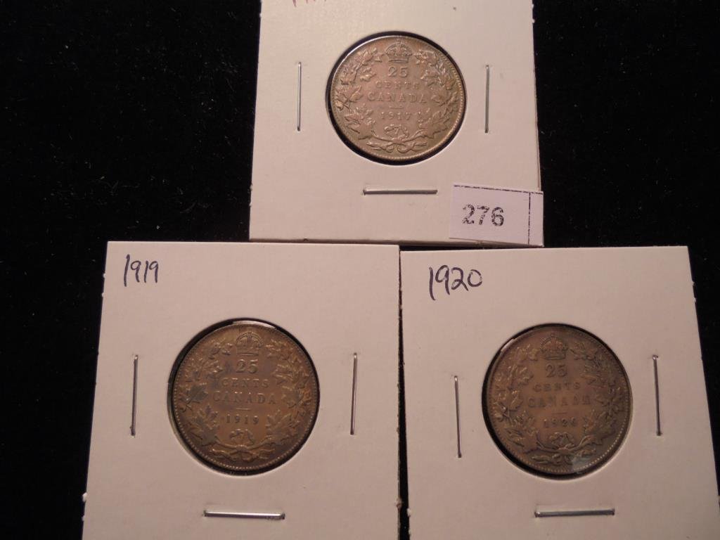 1917,19 & 1920 CANADA SILVER 25 CENTS (1 of 2)