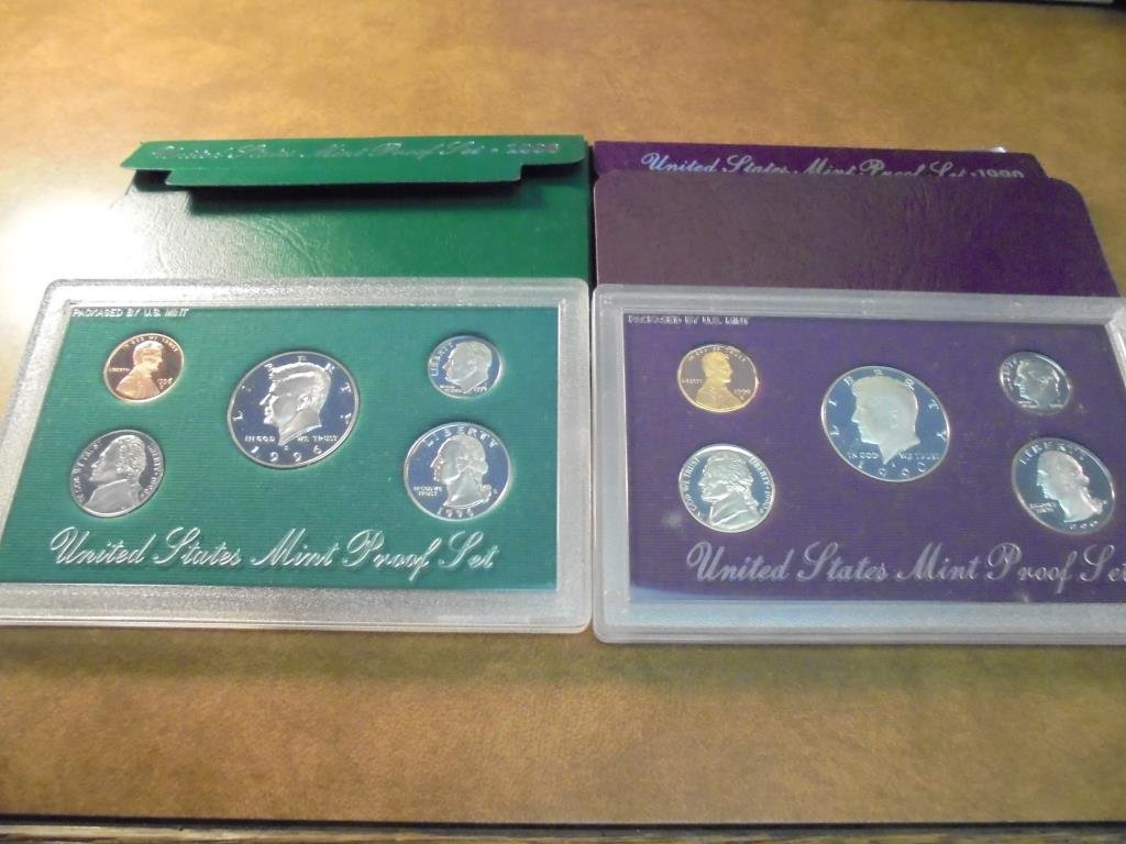 1990 & 1996 US PROOF SETS (WITH BOXES) (1 of 2)