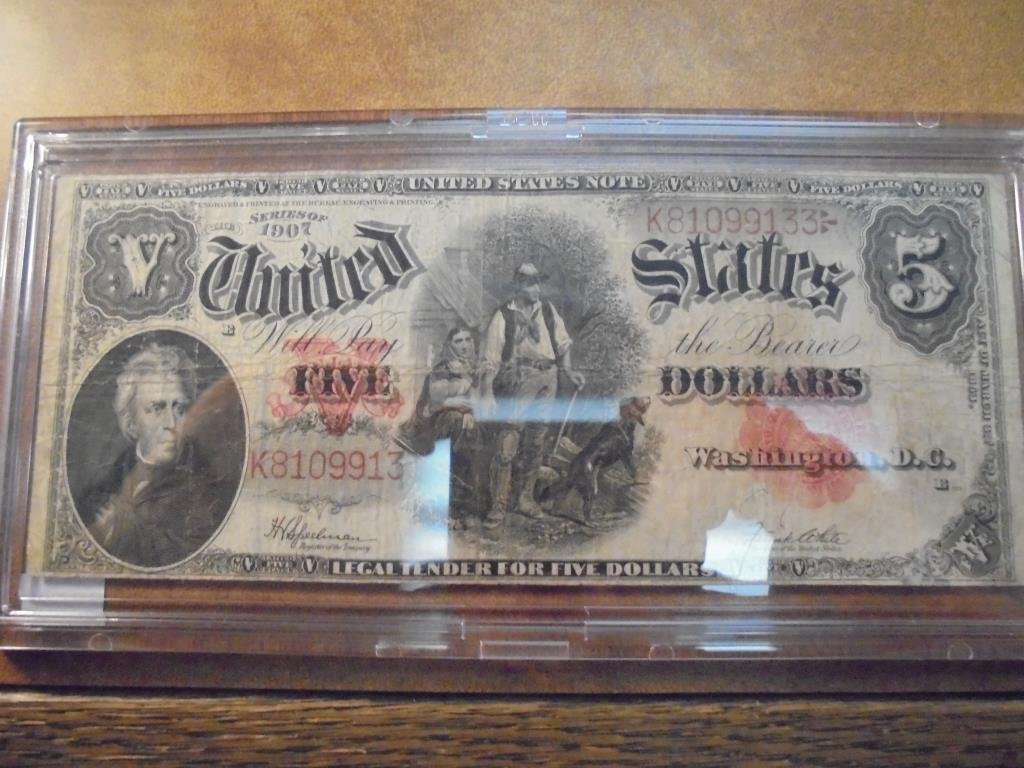1907 LARGE SIZE $5 WOOD CHOPPER NOTE (1 of 2)