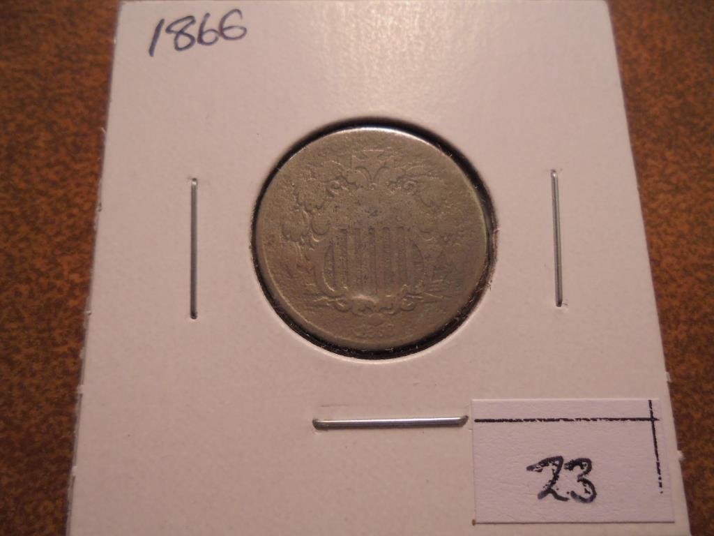 1866 SHIELD NICKEL WITH VIRDIGRIS (1 of 2)