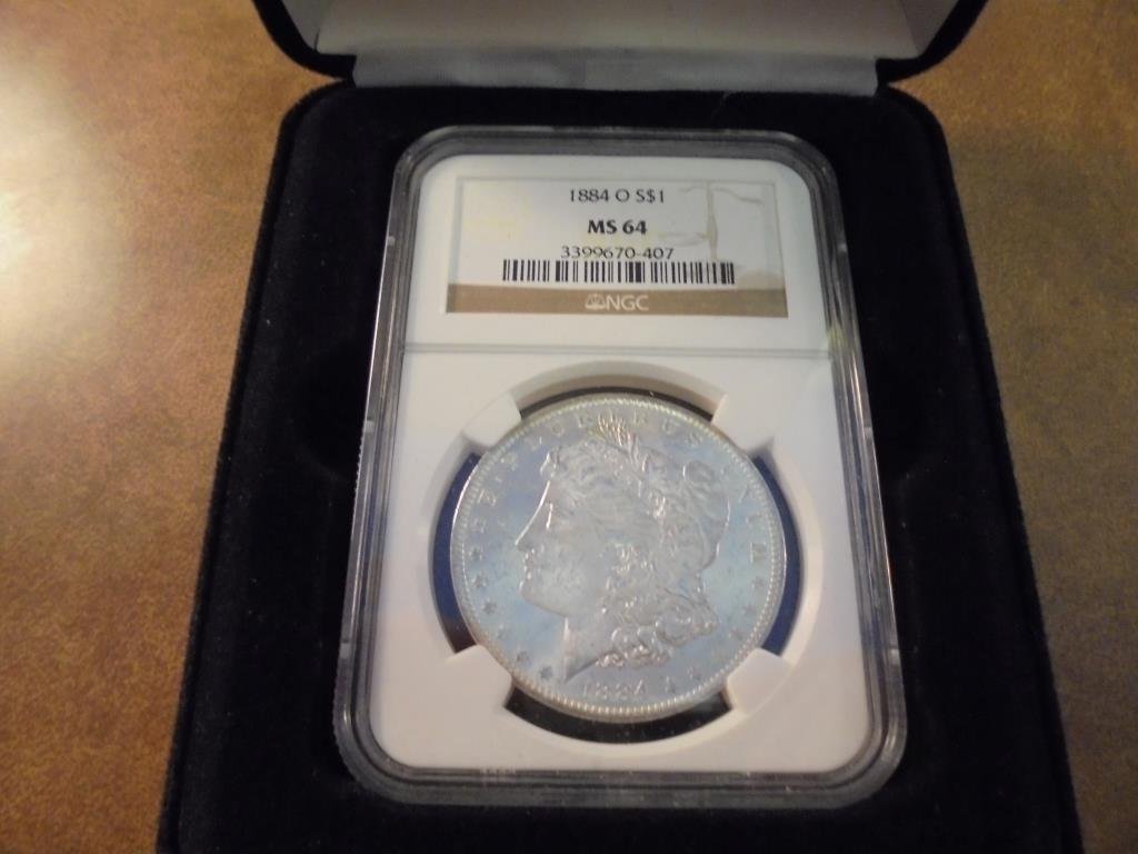 1884-O MORGAN SILVER DOLLAR NGC MS64 SLAB IN NICE CASE (1 of 2)