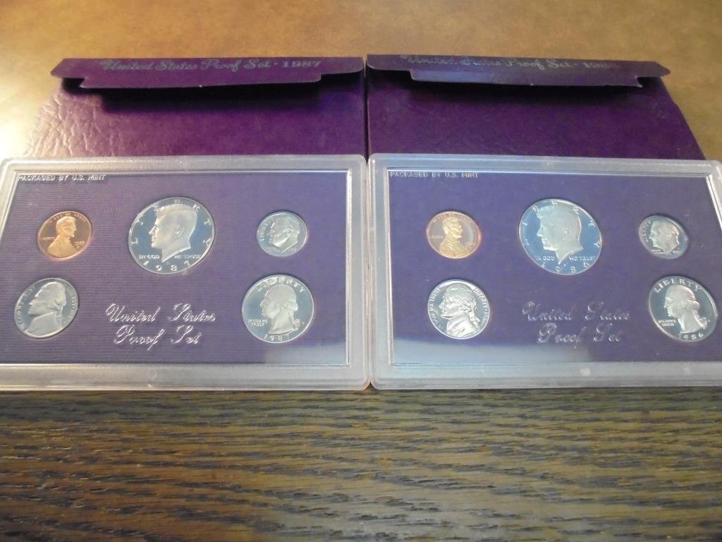 1986 & 1987 US PROOF SETS (WITH BOXES) (1 of 2)