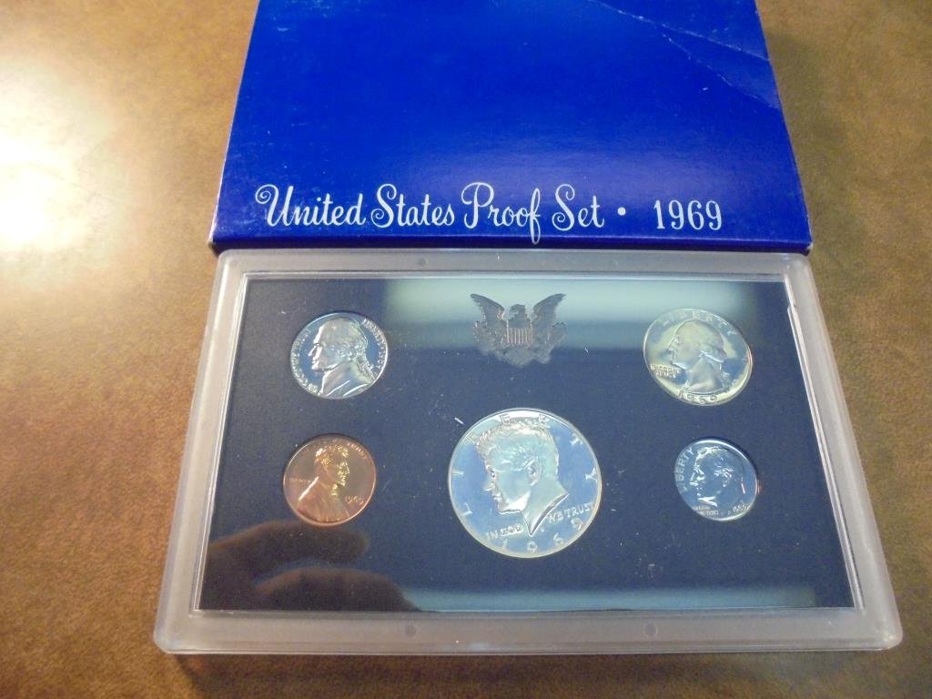 1969 US PROOF SET WITH BOX, 40% SILVER JFK HALF (1 of 2)