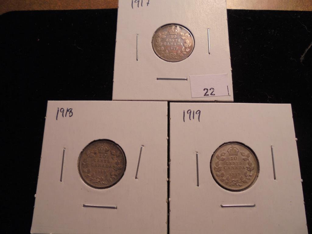 1917,18 & 19 CANADA SILVER 10 CENTS (1 of 2)