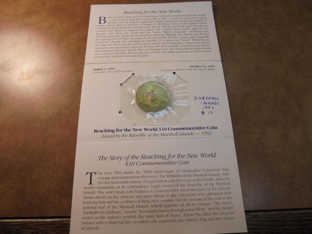 1992 MARSHALL ISLANDS $10 COMMEMORATIVE COIN REACHING: REACHING FOR THE NEW WORLD