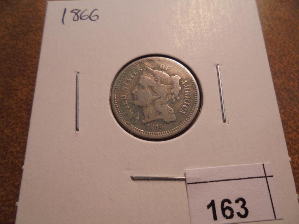 1866 THREE CENT PIECE (NICKEL) WITH VIRDIGRIS (1 of 2)