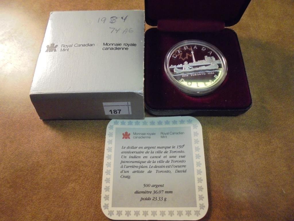 1984 CANADA TORONTO SILVER DOLLAR PROOF .3750 OZ. ASW, (1 of 2)