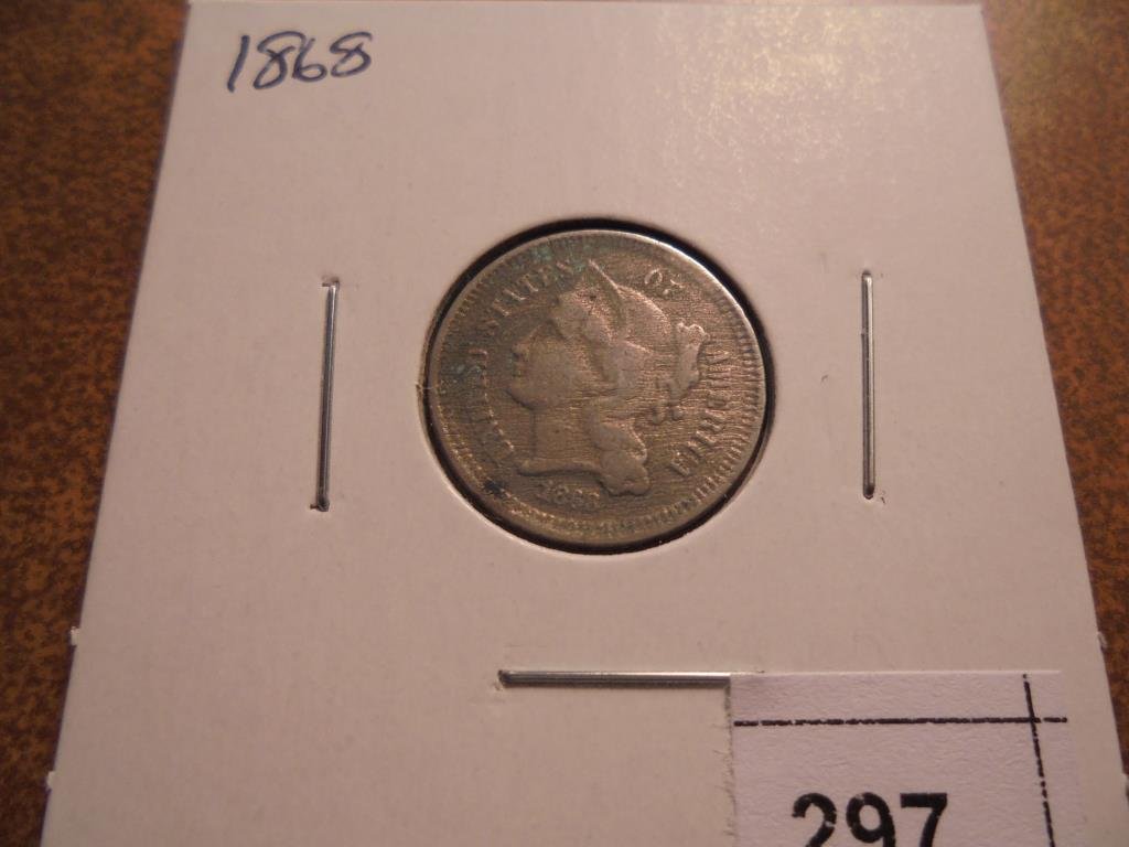 1868 THREE CENT PIECE (NICKEL) WITH VIRDIGRIS (1 of 2)