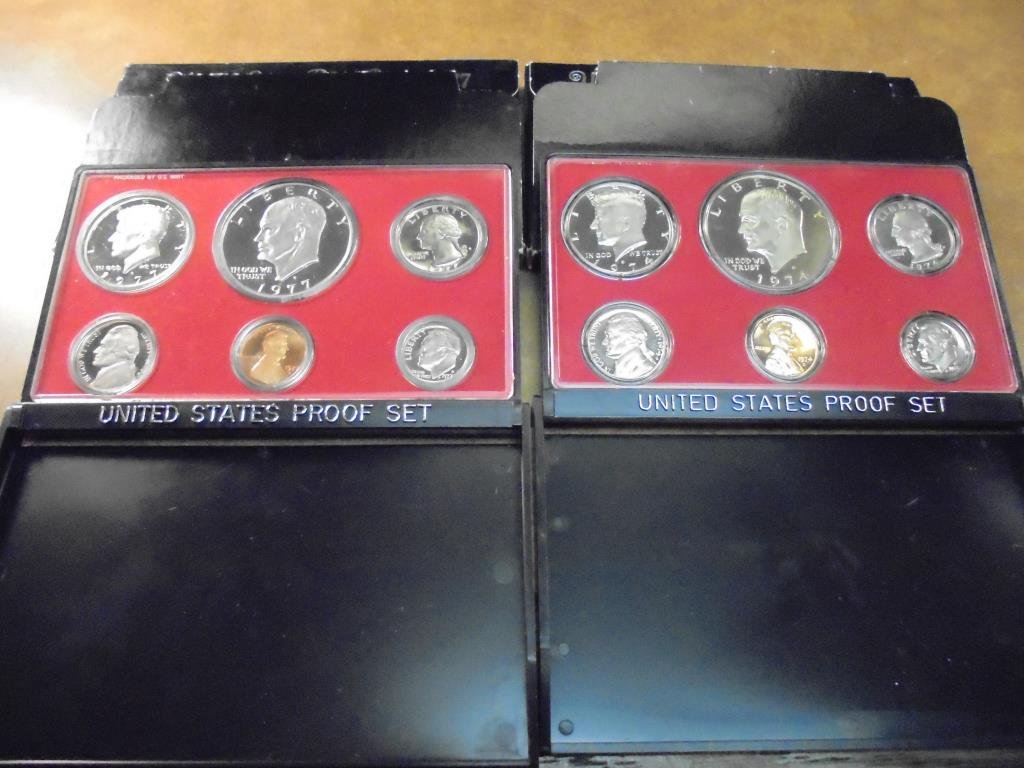1974 & 1977 US PROOF SETS (WITH BOXES) (1 of 2)