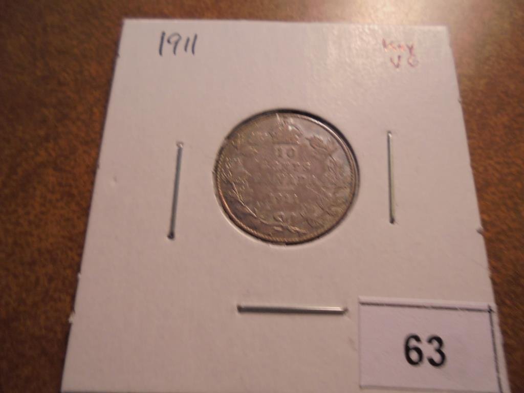 1911 CANADA SILVER 10 CENTS KEY DATE VERY GOOD (1 of 2)