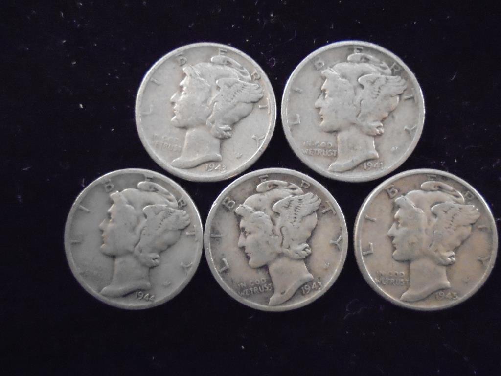 5 ASSORTED 1940'S MERCURY DIMES (1 of 2)