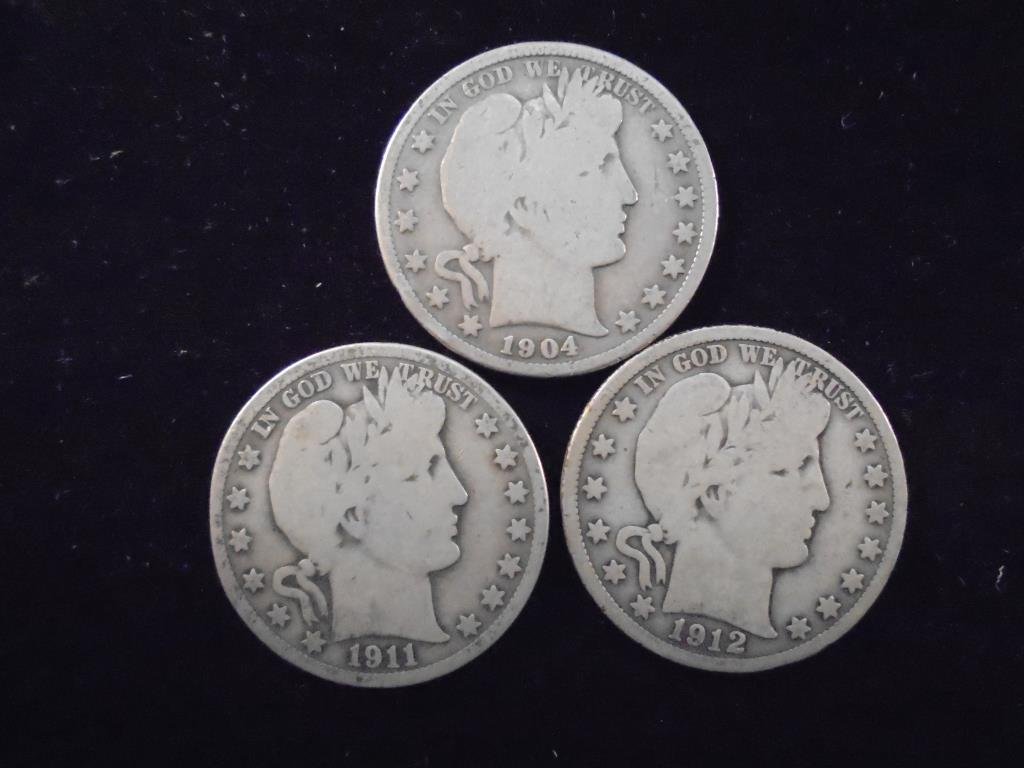1904, 1911 & 1912 BARBER HALF DOLLARS (1 of 2)