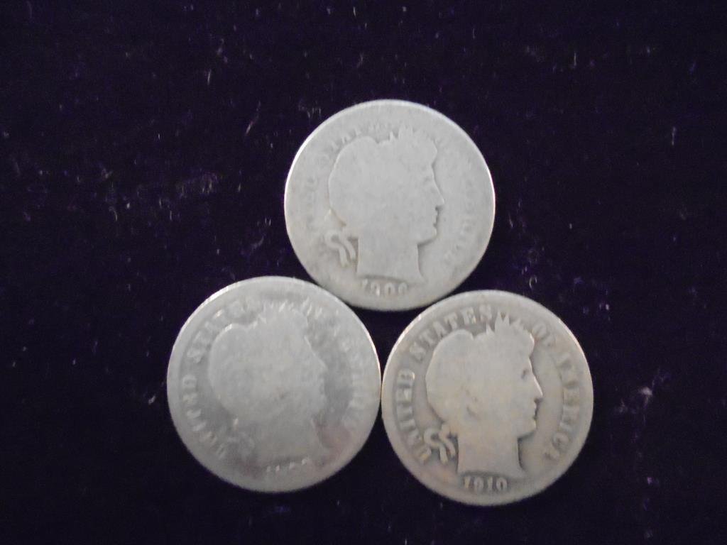 1906,1908-D & 1910 BARBER DIMES (1 of 2)