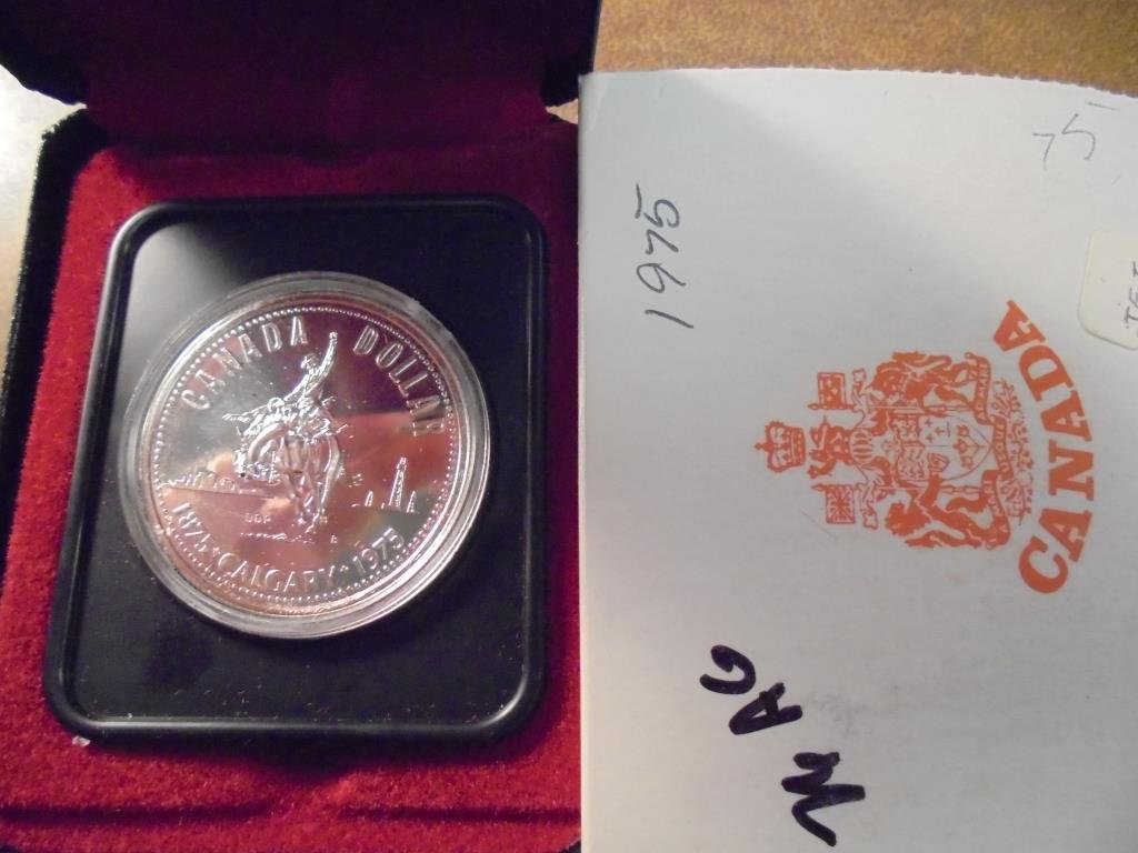 1975 CANADA CALGARY SILVER DOLLAR PROOF .3750 OZ. ASW, (1 of 2)