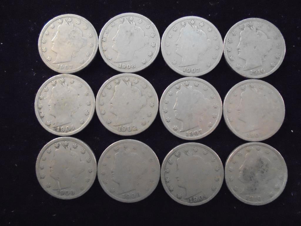 12 ASSORTED 1900'S LIBERTY "V" NICKELS (1 of 2)