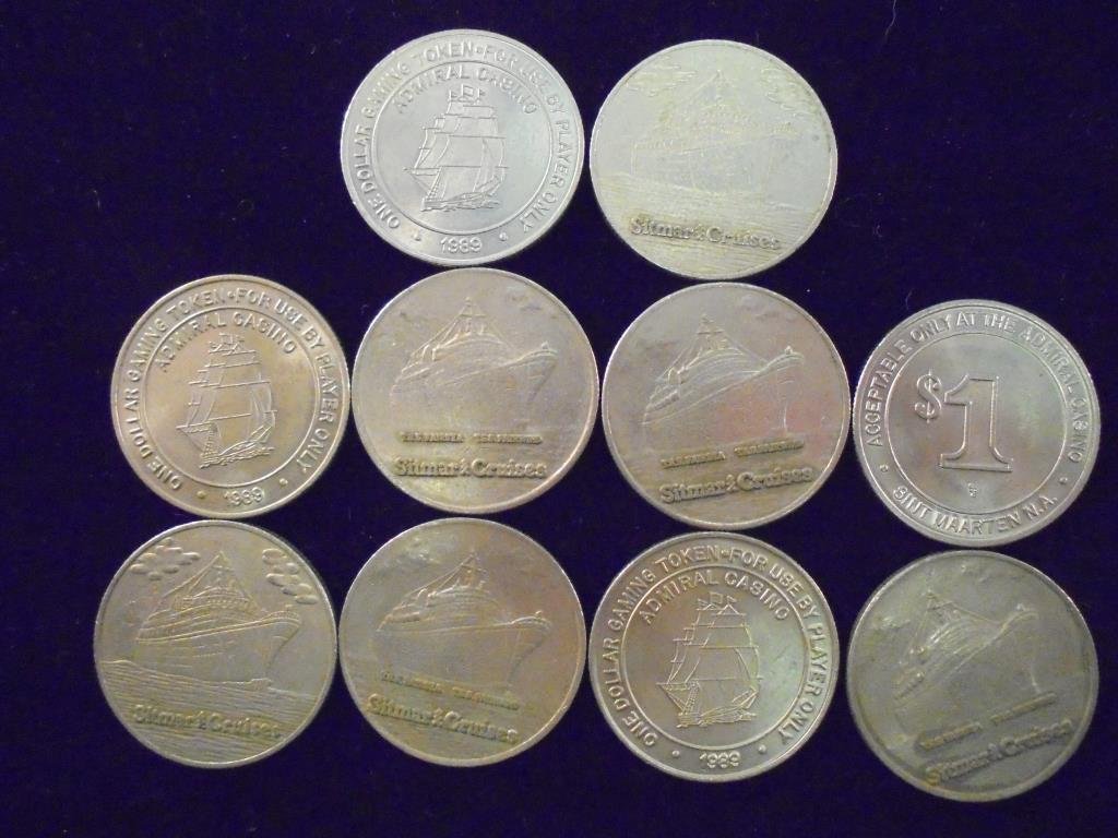10 ASSORTED $1 CASINO GAMING TOKENS FROM CLOSED CASINOS: CASINOS