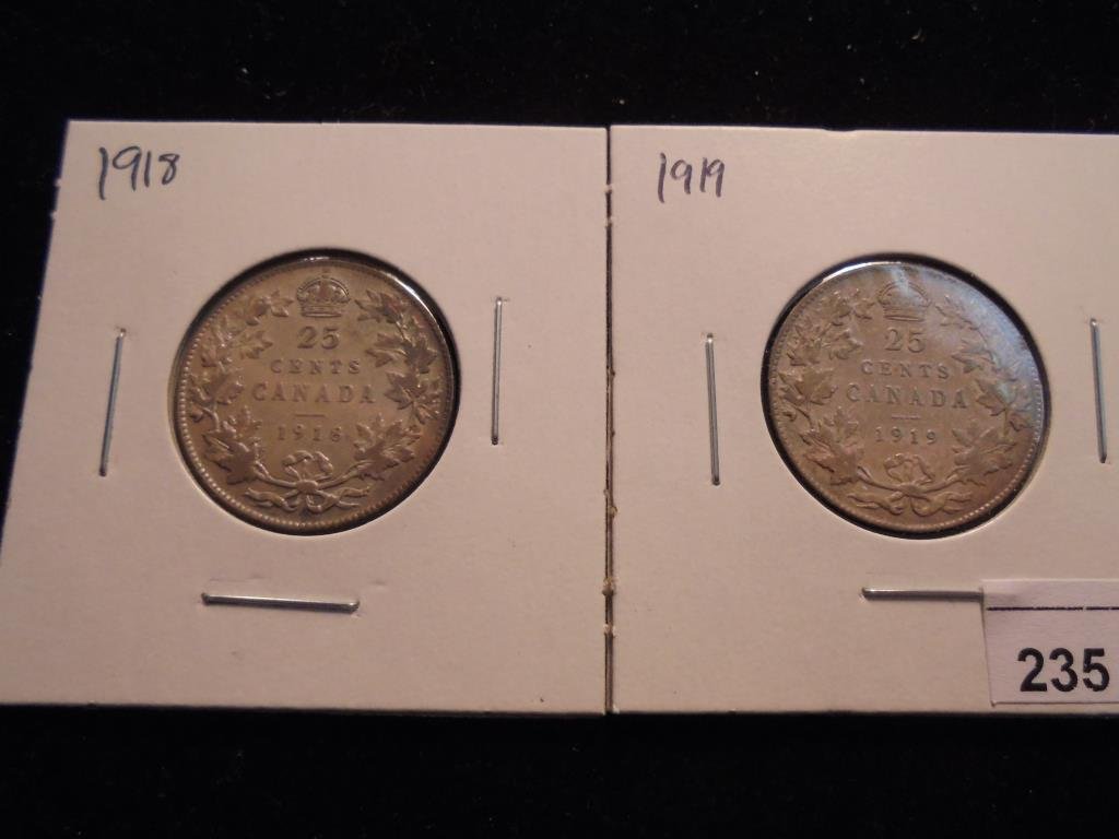 1918 & 1919 CANADA SILVER 25 CENTS (1 of 2)
